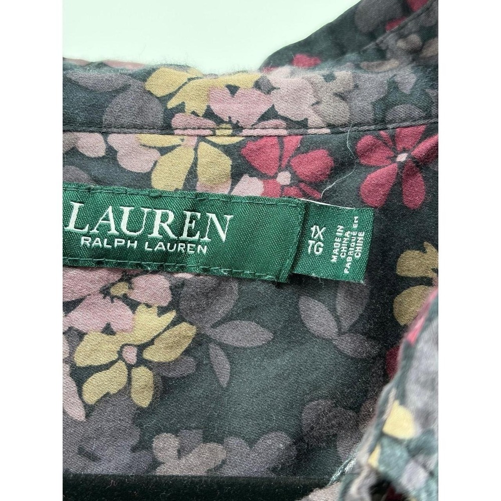 Lauren Ralph Lauren Shirt, Black Floral, Button Front, Long Sleeve Top, Size 1X - Picture 3 of 8